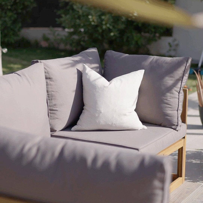 Rimasha 206.4cm Wide L-Shaped Acacia Patio Sofa with Cushions, Cream