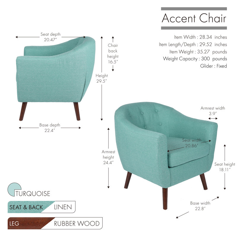 Upholstered Barrel Chair, Turquoise