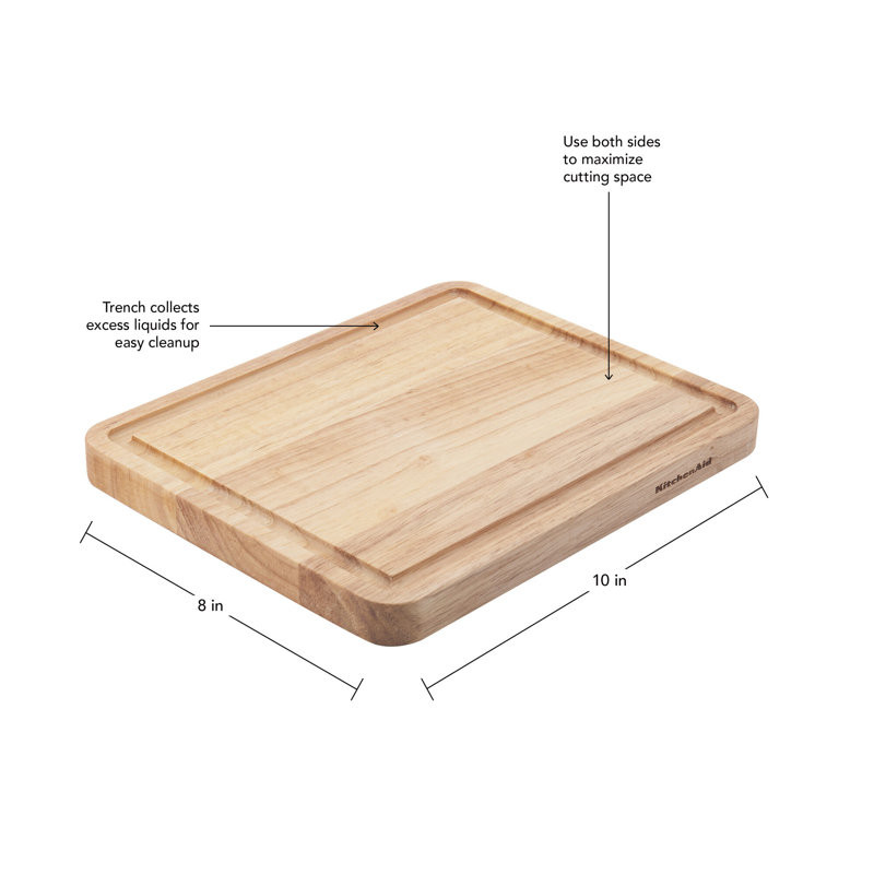 Natural Rubberwood Rectangular Cutting Board with Perimeter Trench