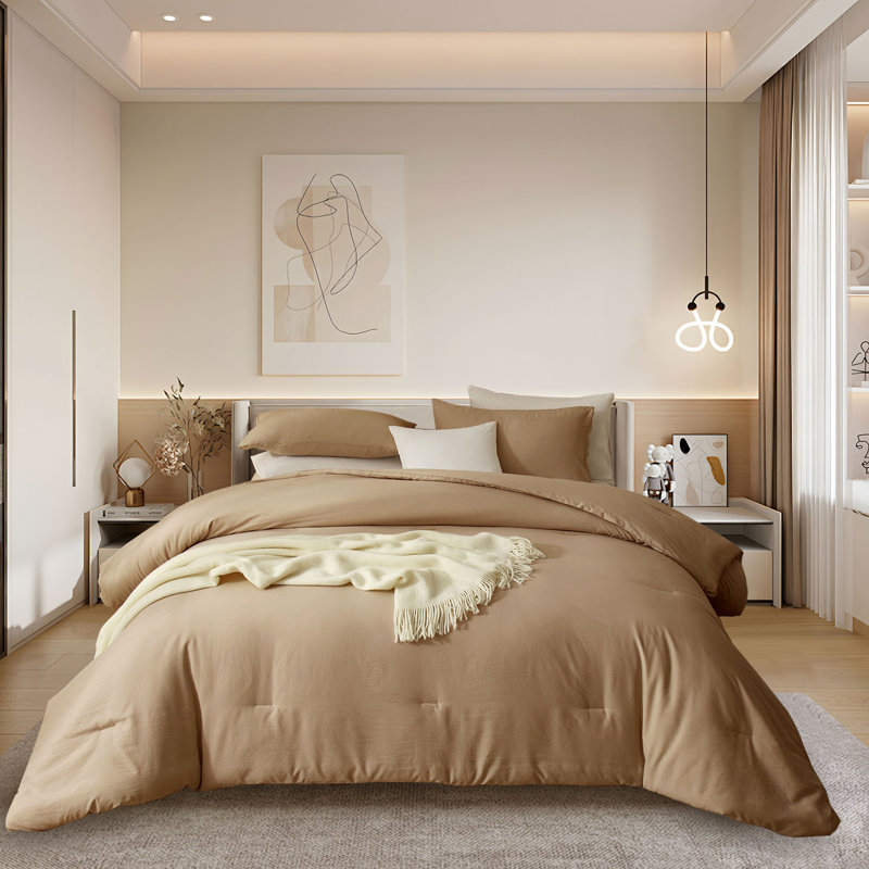 3-Piece 90g Lightweight All-season Microfiber Comforter Set, King Comforter + 2 King Shams, Taupe