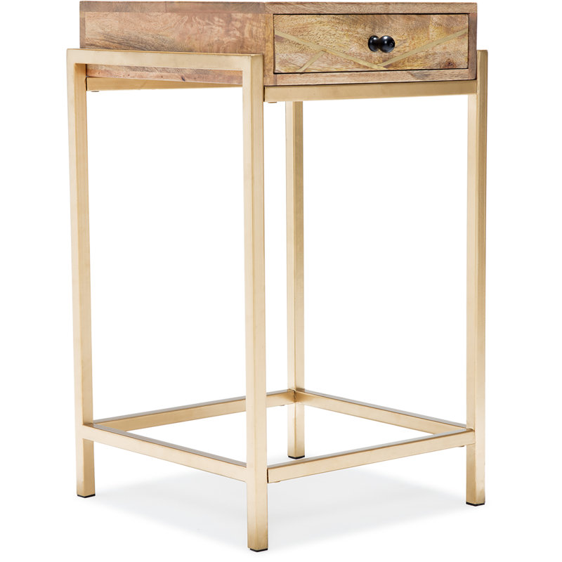 Sidney Beige Mango Wood and Gold Metal Storage Side Table
