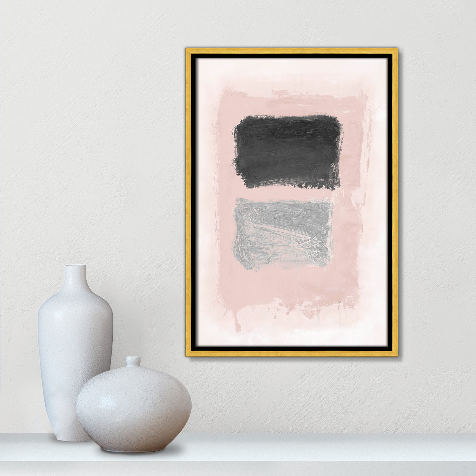 Gabor "Pink, Black and Silver Shimmer I" Print, 19.5" H x 13.5" W x 2" D, Gold
