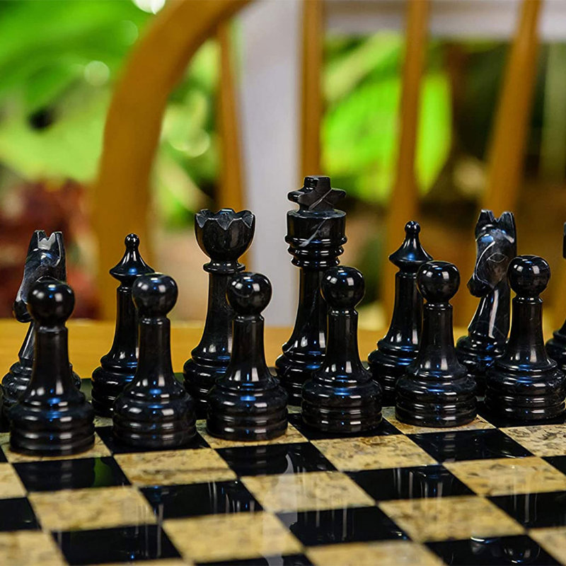 RADICALn Handmade 12'' L Stone Chess Game Set, Black/Coral