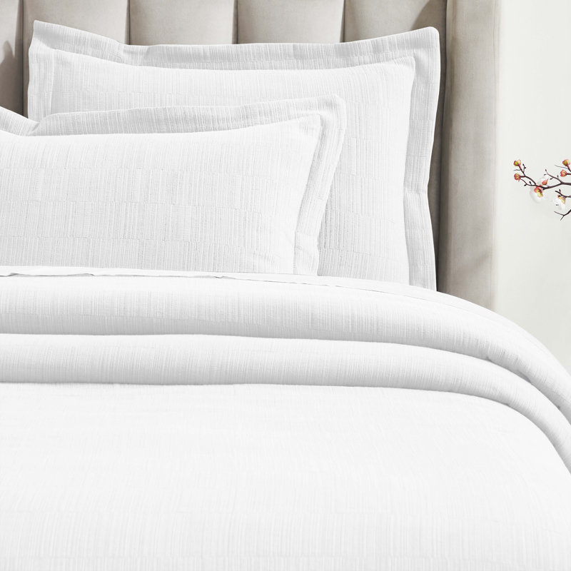 Ensemble de couvre-lit matelassé à motif géométrique moderne en coton Zenith , Blanc