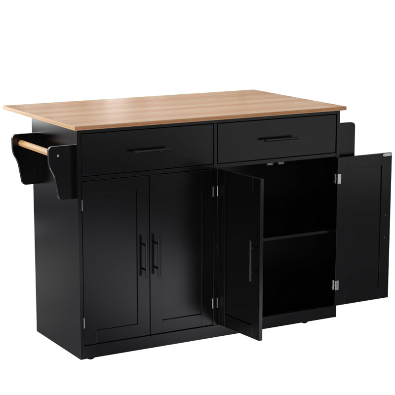 Wood Kitchen Island, Black