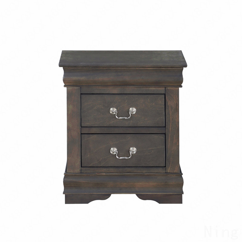 Table de chevet en pin massif avec 2 tiroirs, Gris