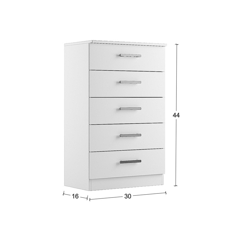 Commode 5 tiroirs Alanii, Blanc