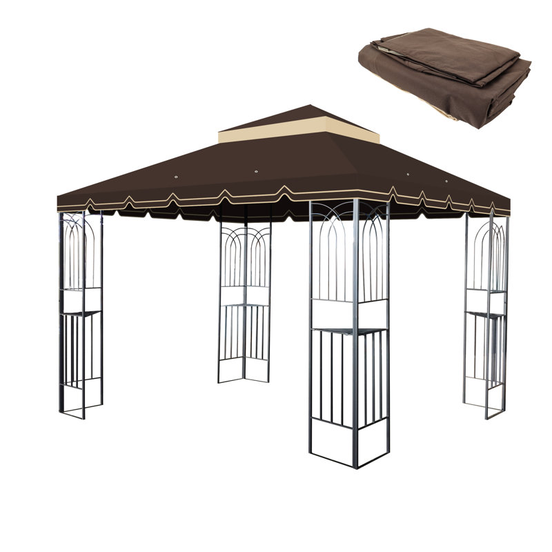 Toile de remplacement pour gazebo 10x10 pi d'extérieur - Double niveau, protégée, hydrofuge, circulaire, niveau de couverture brun, imperméable, voilée