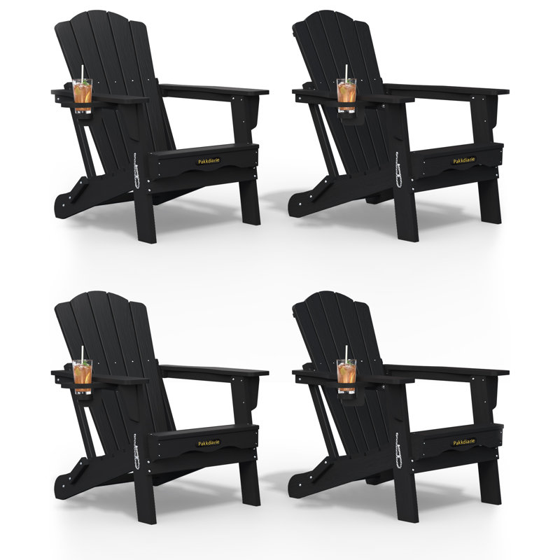 Pakkdiarie Folding Adirondack Chair with Cup Holder,HDPE Outdoor Chair with Comfort Ergonomic Seat for Patios,Lawn,Garden, Backyard Use