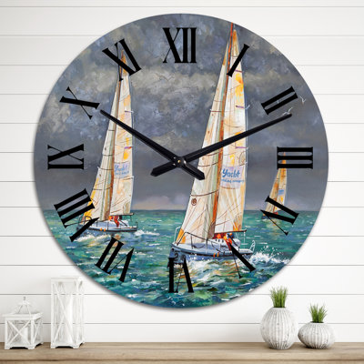Regatta voiliers arrivant à la fin I - horloge murale nautique et côtière