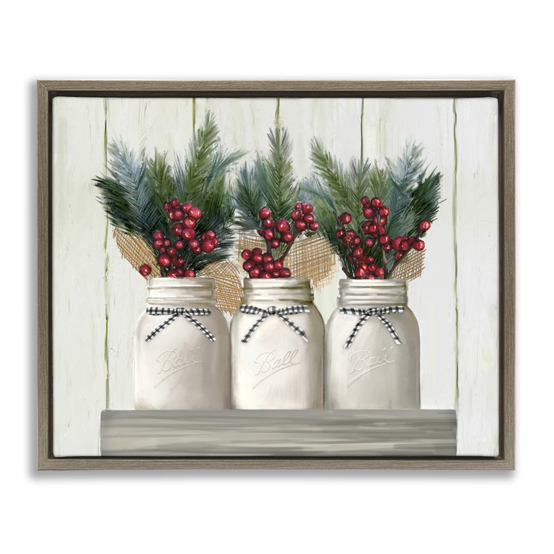 «Christmas Berry Bouquets Grain», art mural sur toile flottante par Ziwei Li, H 17 po x l 21 po