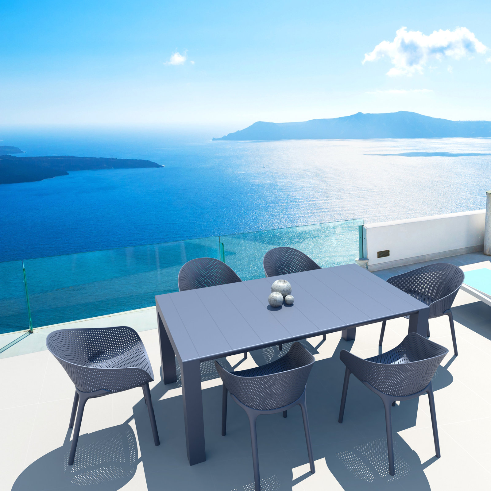 Spector 102" Extendable Patio Dining Table, Dark Gray, 39" W x 70" L x 29.5" H