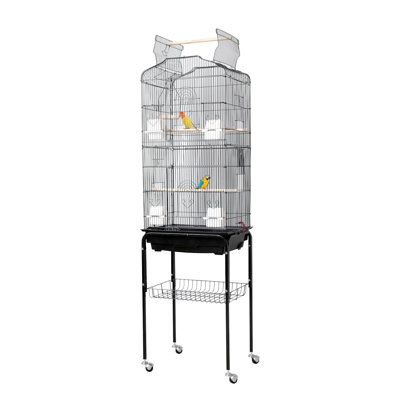 64 in Bird Cage, Parrot Cage, Parakeet Cage - Large Hanging Birdcage with Solid Iron Wrought Construction, Rolling Storage & Bird Stand, Flight Nest for Cockatiel, Budgie, Canary & Small Parrots