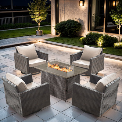 Kreda 4 - Person Outdoor Seating Group With Fire Pit With Swivel Glide Chair And Cushions