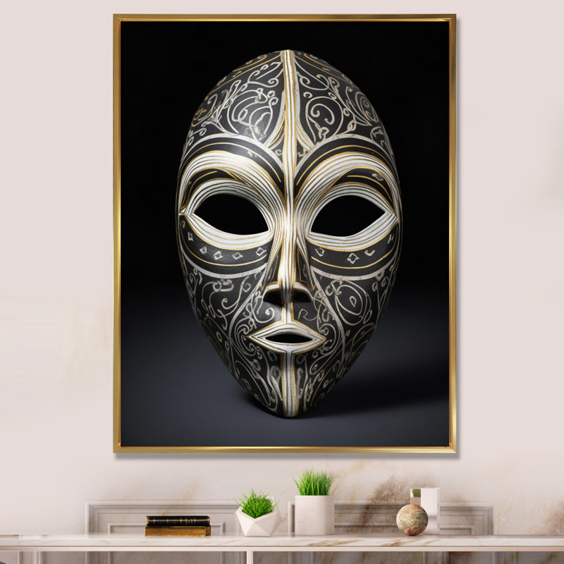 Impression sur toile, "Ethnical Traditional African Mask" - Tribal africain, H 32 po x l 24 po x P 1 po, Cadre flottant doré