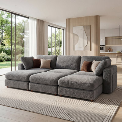 137.7" Modular Sofa Oversized Cloud Couch With 3 Ottoman And 2 Built-In Storage Side Tables