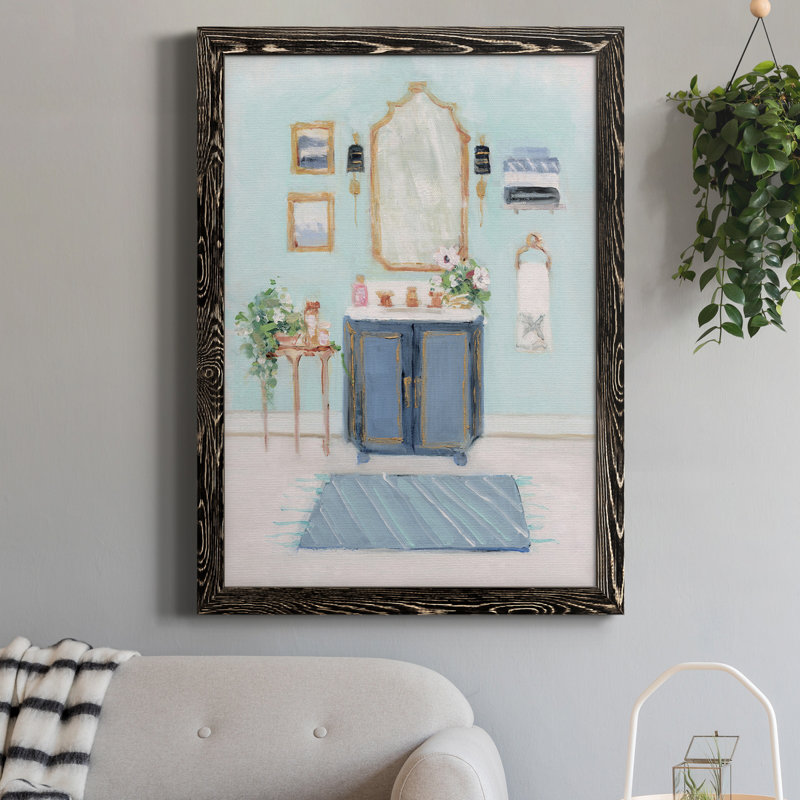 «Blue Bath II», peinture sur toile encadrée, H 31,5 po x l 23,5 po x P 1,5 po, Noir