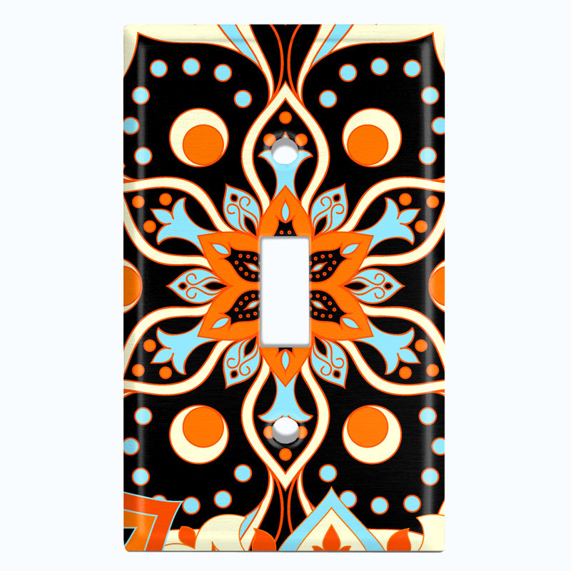 Patterned 2 - Gang Toggle Light Switch Standard Wall Plate, Black/Orange