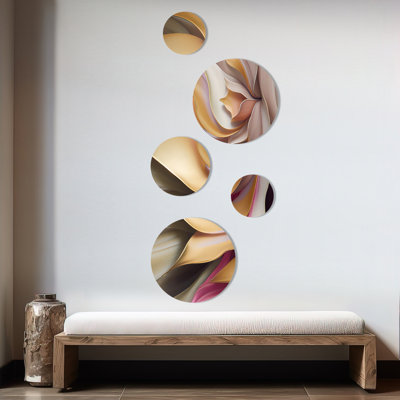 Minimal Liquid Gold and Taupe Waves V - Abstract Liquid Ink Metal Wall Décor