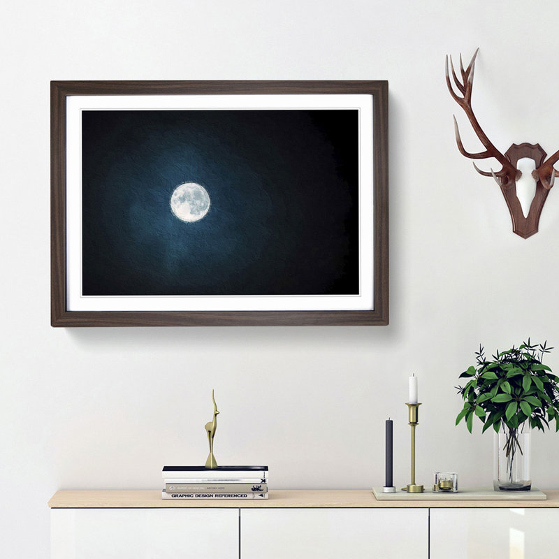 The Full Moon at Midnight - Picture Frame Painting Print on MDF, Walnut Framed, 48cm H x 65cm W x 2cm D