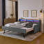 Canapé-lit simple rembourré avec trois lumières DEL, tête de lit réglable avec rangement, lit gigogne escamotable et chargement sans fil, cadre de canapé-lit rembourré en lin, gris-2120069728