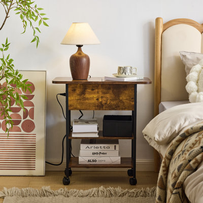 Side Table With Charging Station, End Table With Usb Ports And Outlets Brown