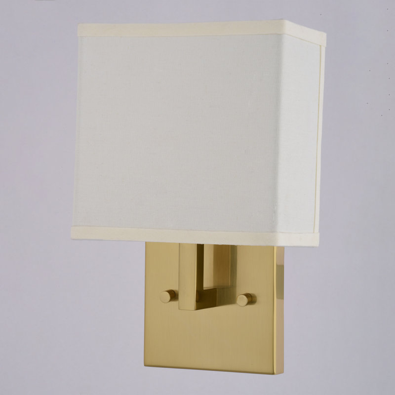Cahn 1-Light 7 In. Wide Satin Brass Gold Contemporary Wall Sconce, White Linen Fabric Shade, Dimmable, LED Compatible, Steel Bathroom Vanity Lighting Fixture