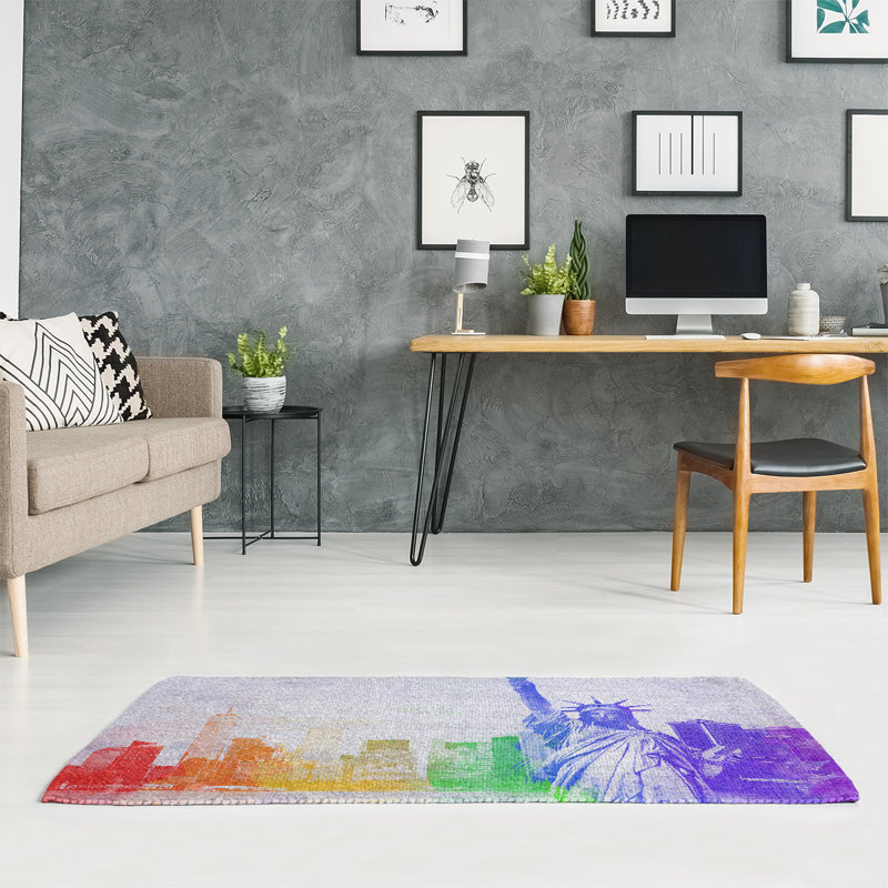 Tapis gris/vert/bleu/bleu aquarelle statue of liberty, Rectangle 2 pi x 3 pi
