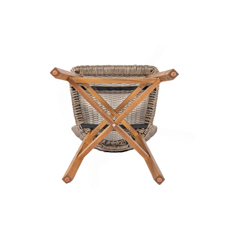 Tabouret de bar d'extérieur Lymington, bois de teck avec osier, ensemble de 2, Brun clair / teck