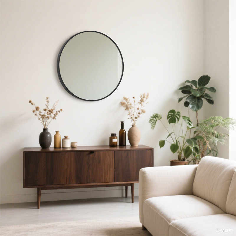 Miroir d'appoint mural moderne en aluminium, H 24 po x l 24 po, Noir, 2