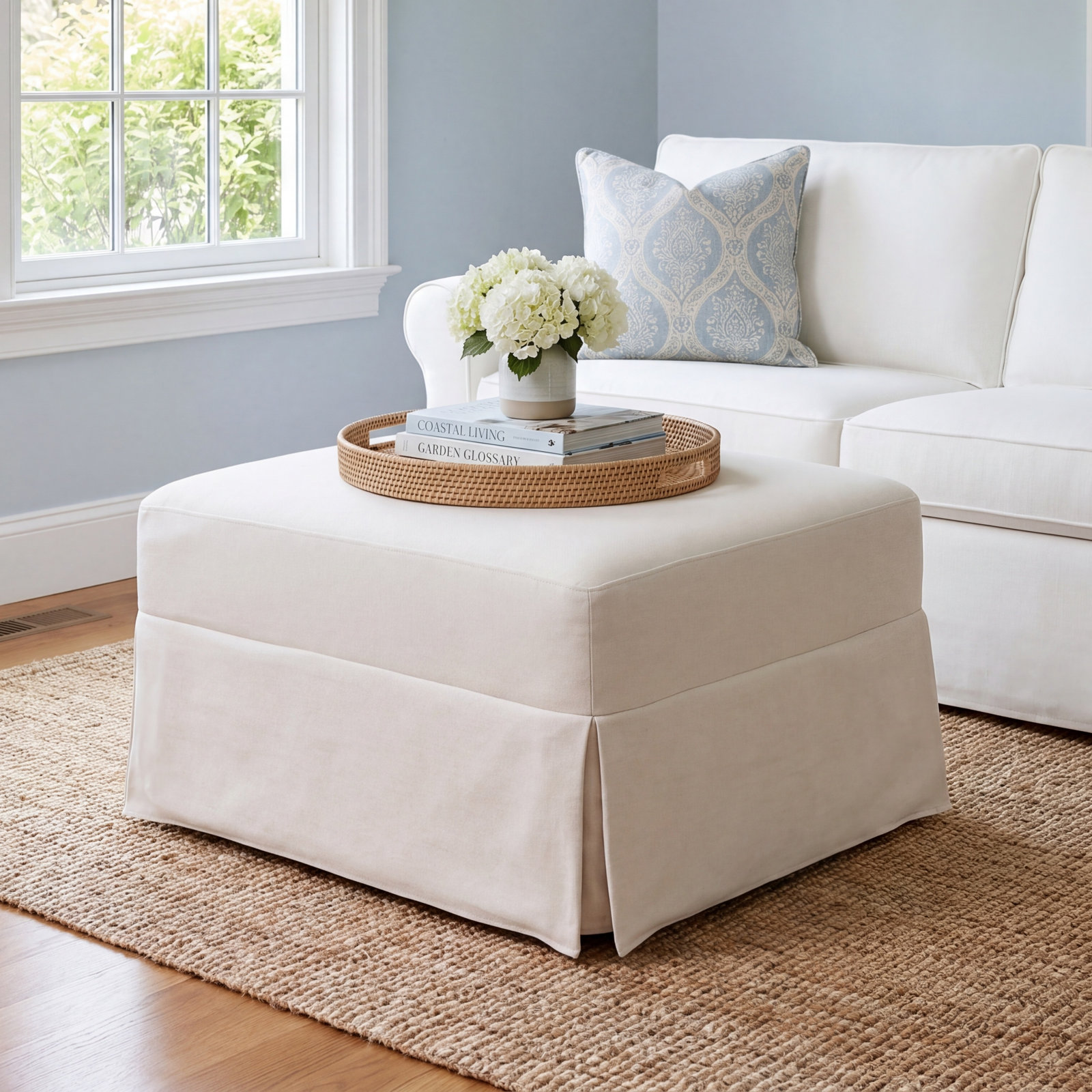 Crawford Upholstered Ottoman, Cream
