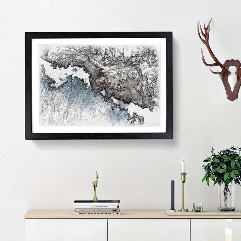 The Coast of Honolulu Hawaii Sketch - Picture Frame Graphic Art Print, Black Framed, 40cm H x 60cm W x 2cm D
