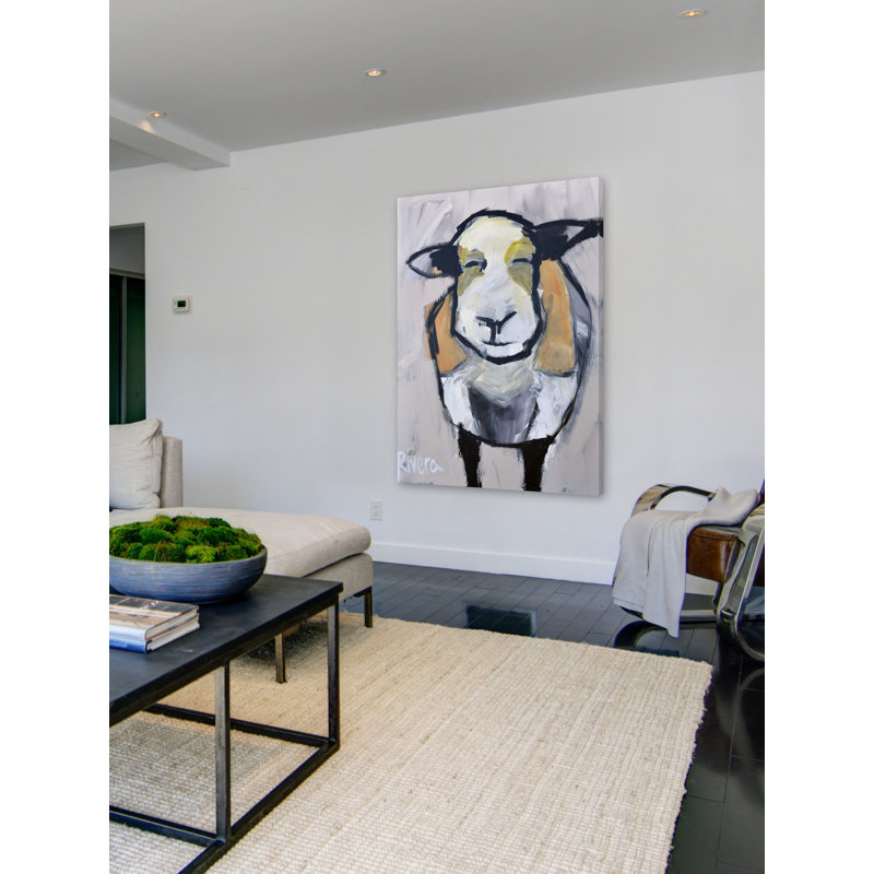 « grinning mouton », reproduction d’art sur toile tendue encadrée, H 45 po x l 30 po x P 1,5 po