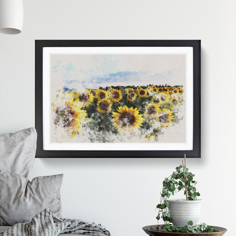 Sunflowers Watercolour - Picture Frame Graphic Art, 65cm H x 90cm W x 2cm D, Black