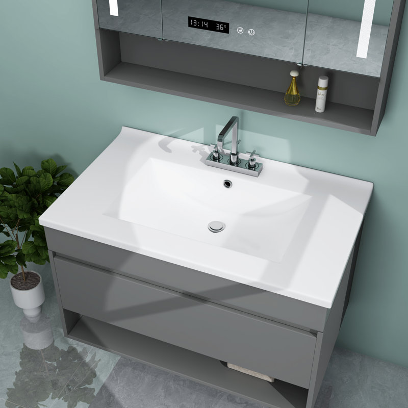 MEJE 30x18 Inch White Glossy Ceramic Drop-In Bathroom Sink