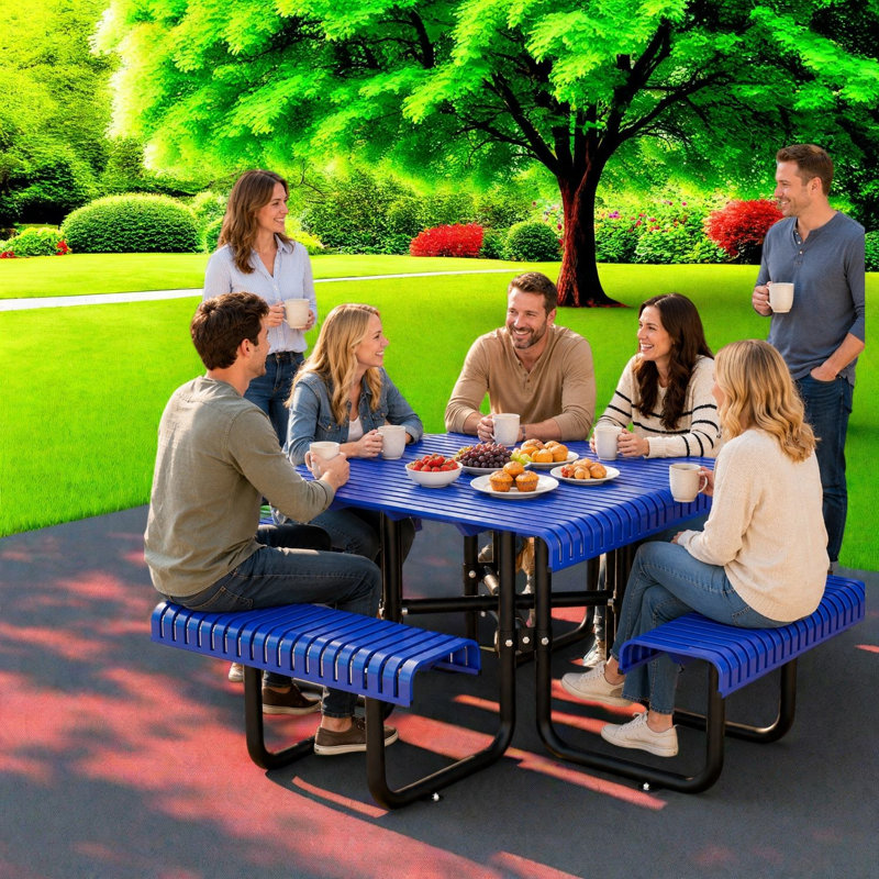Ensembles de salle à manger spacieux pour le patio, acier métallique de 80,7 pouces, salle à manger moderne pour la cour arrière
