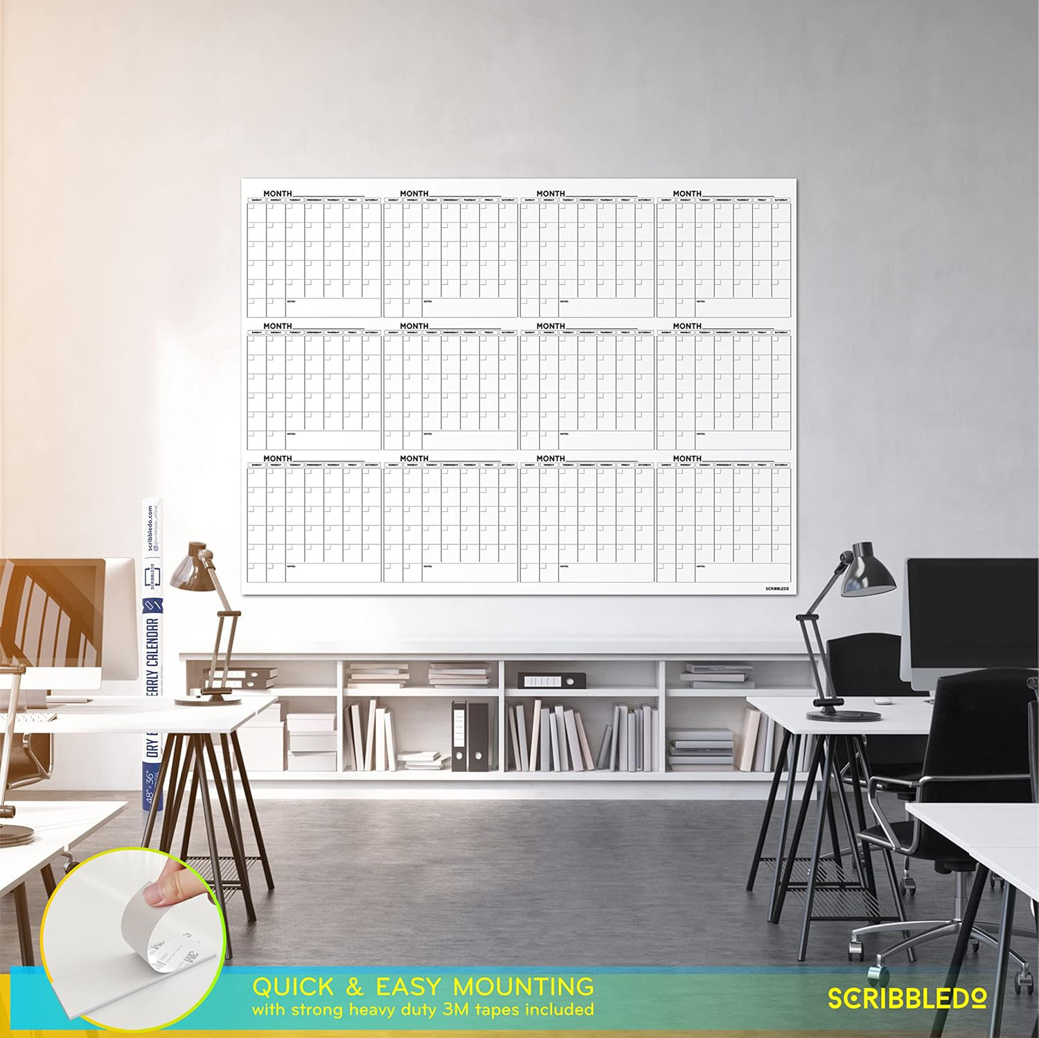 Scribbledo Large 36"x48" White Board Calendar Dry Erase Calendar For ...