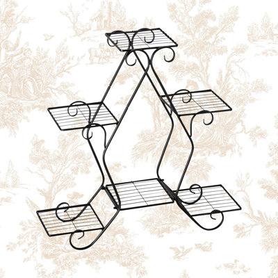 Aquilla 30,3 pouces de hauteur, pentagonal, 3 étages, 5 supports à plantes à rayures verticales avec peinture noire