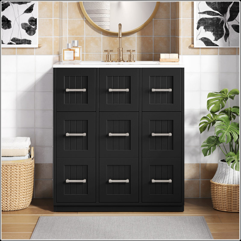 Meuble-lavabo de 30 pouces avec lavabo encastré, tiroirs à fermeture en douceur et tiroir basculant pour les salles de bain modernes