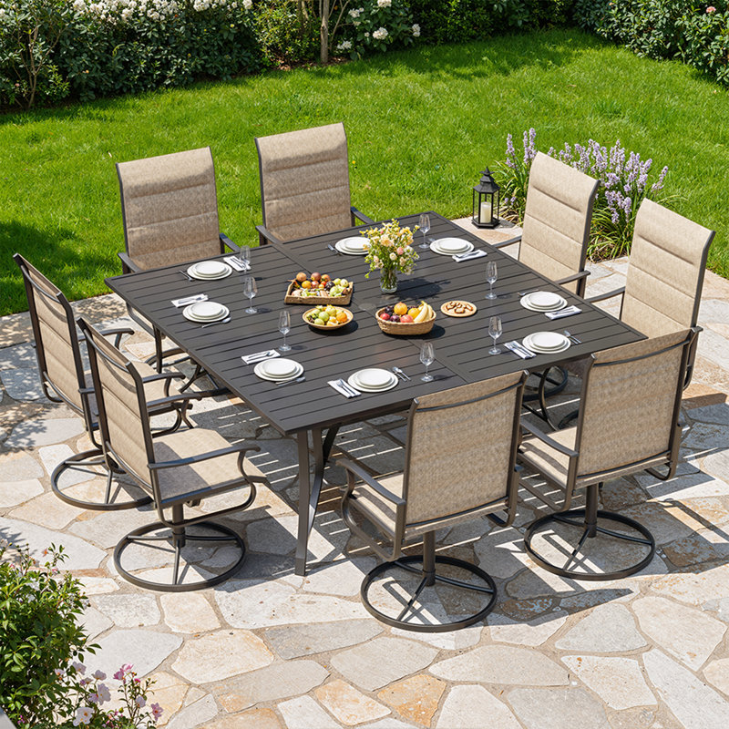 8 chaises de patio pivotantes pour l'extérieur 8 pièces, chaises de patio à cadre en métal rotatif à 360 ° avec tissu Teslin épaissi, chaises de terrasse pour l'extérieur avec accoudoirs pour terrasse et cour arrière