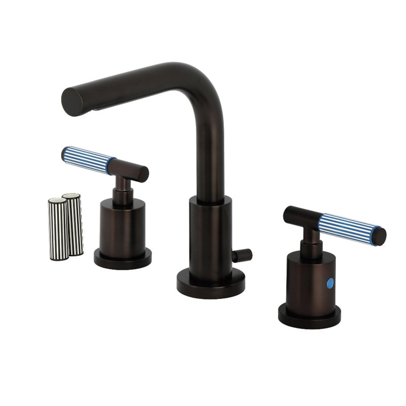 Kingston Brass Synchronous Two-Handle 3-Hole Deck Mount Widespread Bathroom Faucet with Brass Pop-Up Drain, Antique Brass
