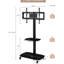 Meuble télé ajustable pour grands téléviseurs, 32 à 65 pouces, verre trempé, cadre en métal, roues verrouillables, hauteur et angle réglables, pouces fonctionnels avec tablettes en verre, angle, plateforme stable