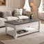 Table basse à plateau relevable avec tablette fixe, plateau de table en bois massif, 3 plateaux de rangement cachés, table à deux niveaux gris antique et blanc vieilli pour le salon-340295080