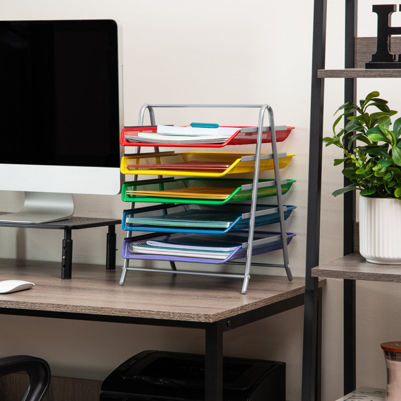 Mind Reader 5-Tier Paper Tray, Desktop Organizer, File Storage, Workspace, Office, Metal Mesh, 11.75"L x 14"W x 15"H, Assorted Colors