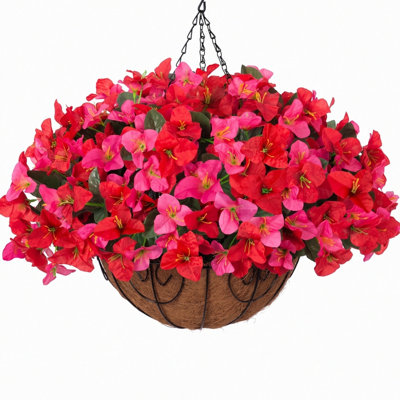 Artificial Fake Hanging Flowers for Outdoors Basket Spring Decor, Bougainvillea Faux Hanging Plants Outdoor Silk Flower in Planter Look Real UV Resistant