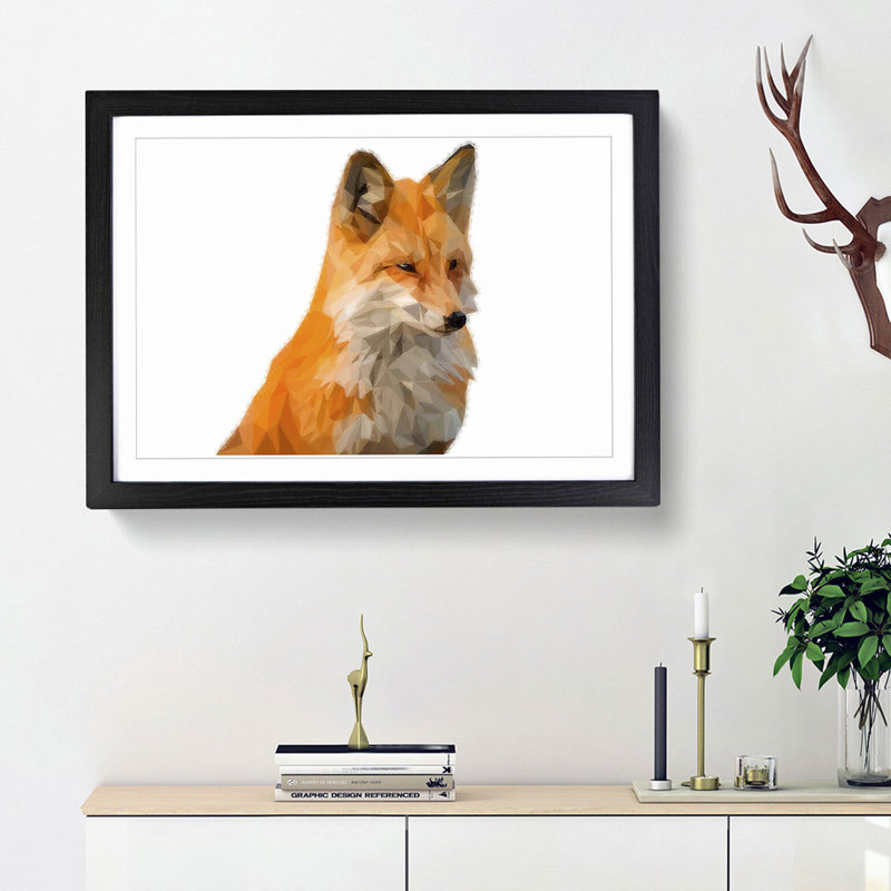 Geometric Red Fox in Abstract - Framed Print, 48cm H x 65cm W x 2cm D, Black Framed