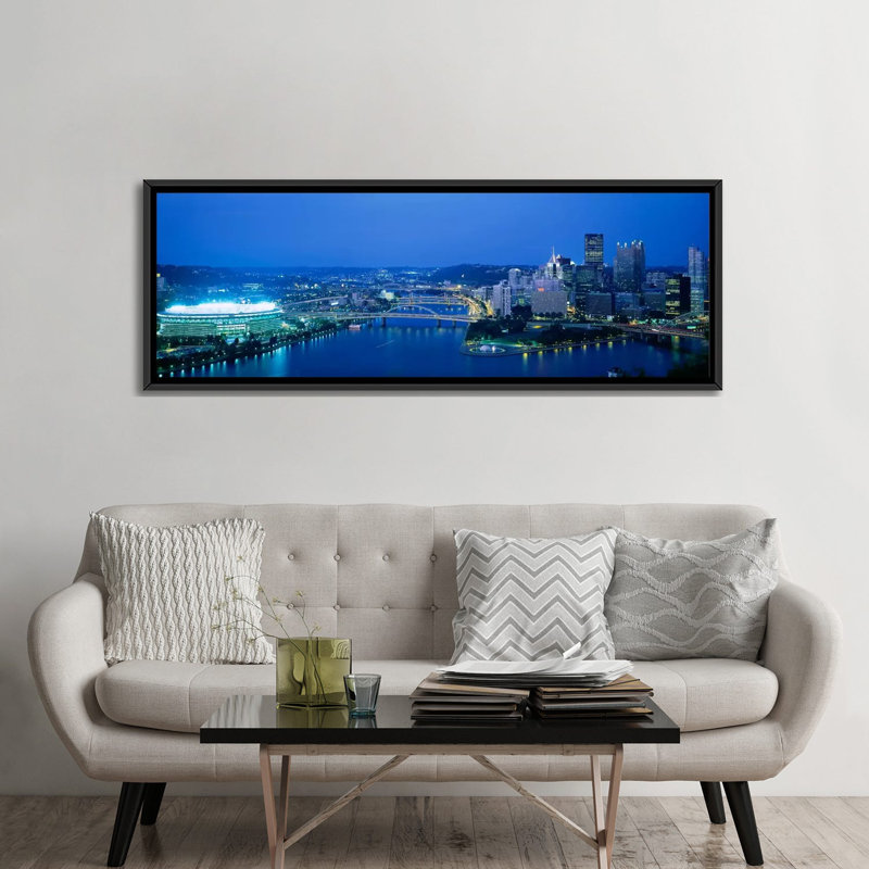 "panoramic three rivers stadium, pittsburgh, pennsylvania, états-unis" , reproduction sur toile tendue, Cadre noir