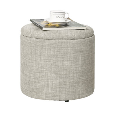 Round Tuffed Upholstered Storage Ottoman