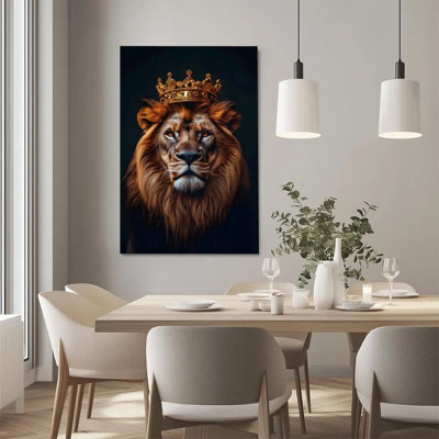 1Pc Framed Canvas Poster Print Lion King, golden crown, realistic oil painting style Wall Art Wall Pediments, Wall Decor, Perfect for Room Decor Living Room Bedroom Office Kitchen Bathroom Home Decor, Rustic & Modern Ideal Home Wall Decoration