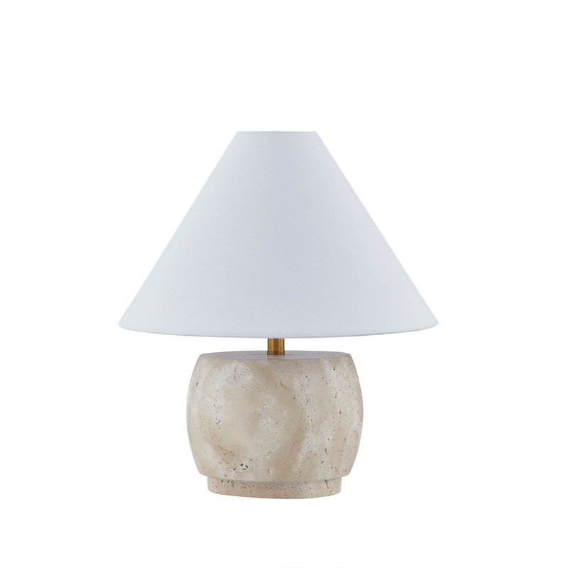 Ifeyinwa 16" Travertine Table Lamp with Linen Shade, Beige